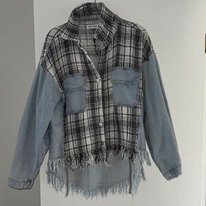 Dance & Marvel Black and Blue Plaid Denim Jacket
